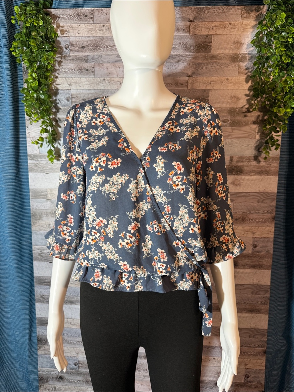Sienna Sky Navy Floral Wrap Blouse